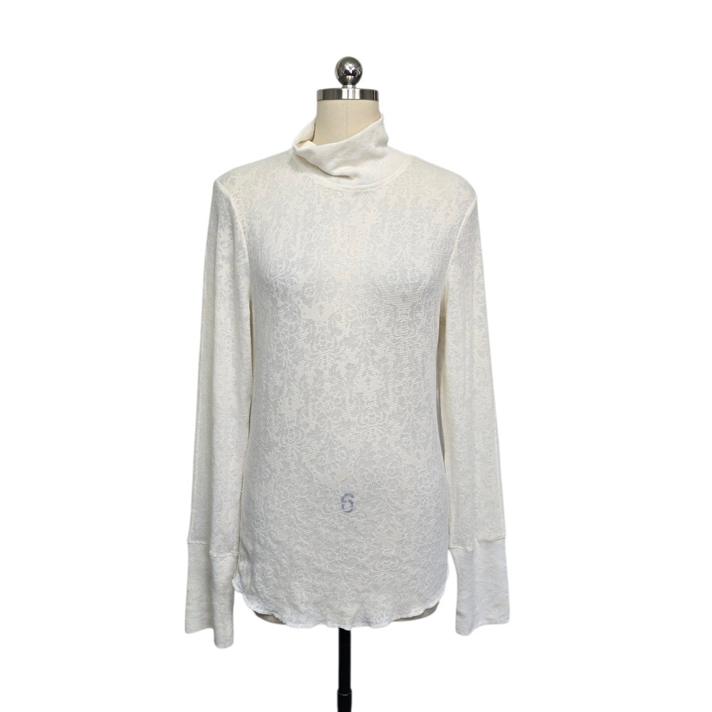 Intimately Free People Ivory Damask Burnout Thermal Turtleneck Top Womens Sz XL‎